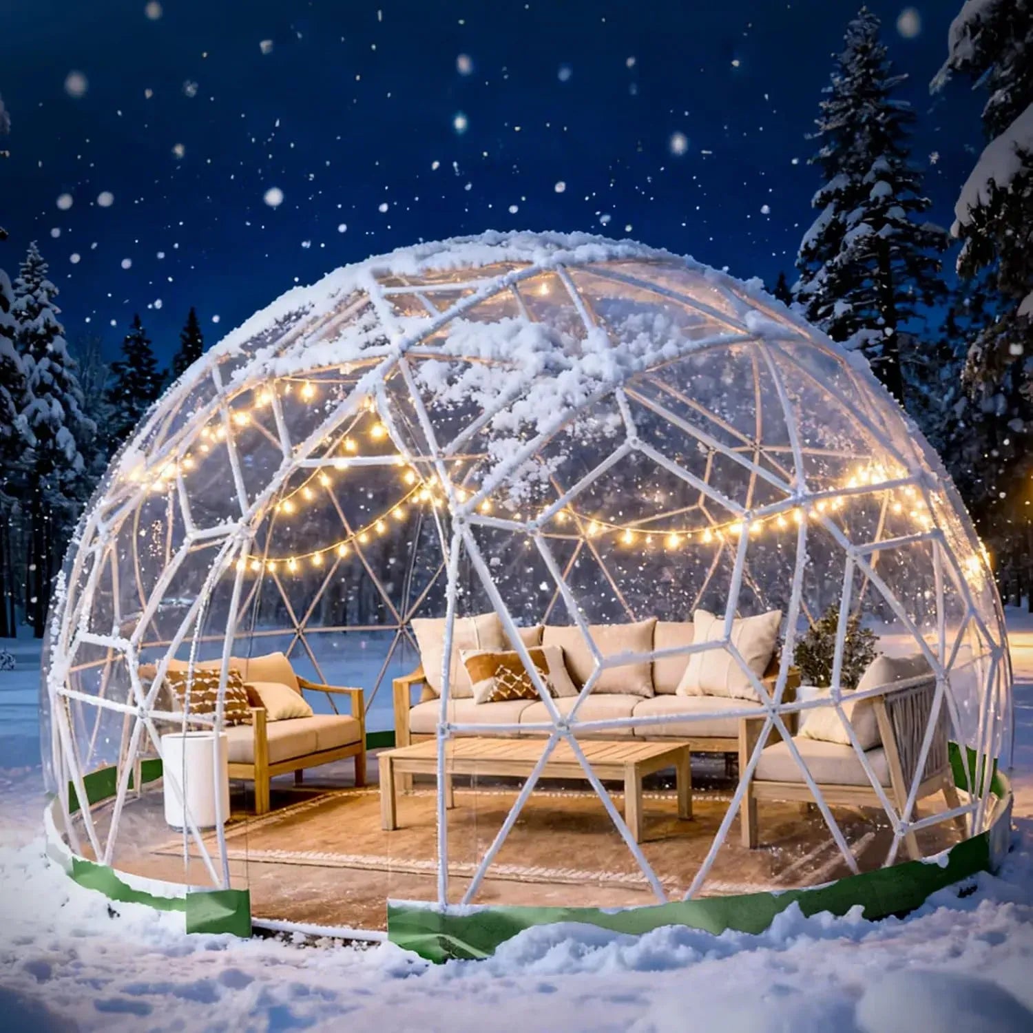 Transparente Gartenkuppel 2.9 x 1.8m mit Lichterketten, Blasenzelt für 2-4 Personen, Ideal für Partys und Hochzeiten