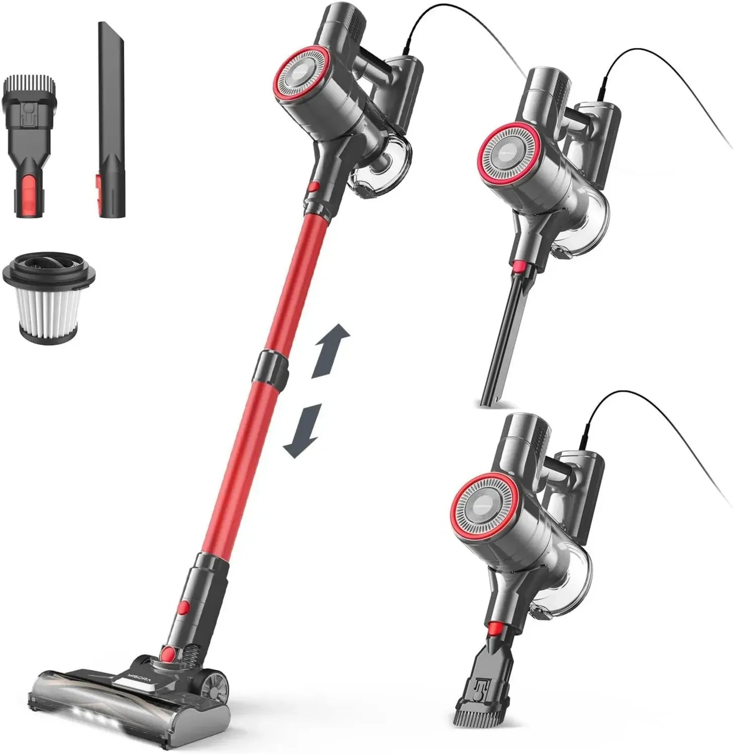 Leistungsstarker 6-in-1 Staubsauger, 23Kpa Stiel- & Handgerät, 600W Motor, für Teppiche & Hartböden geeignet