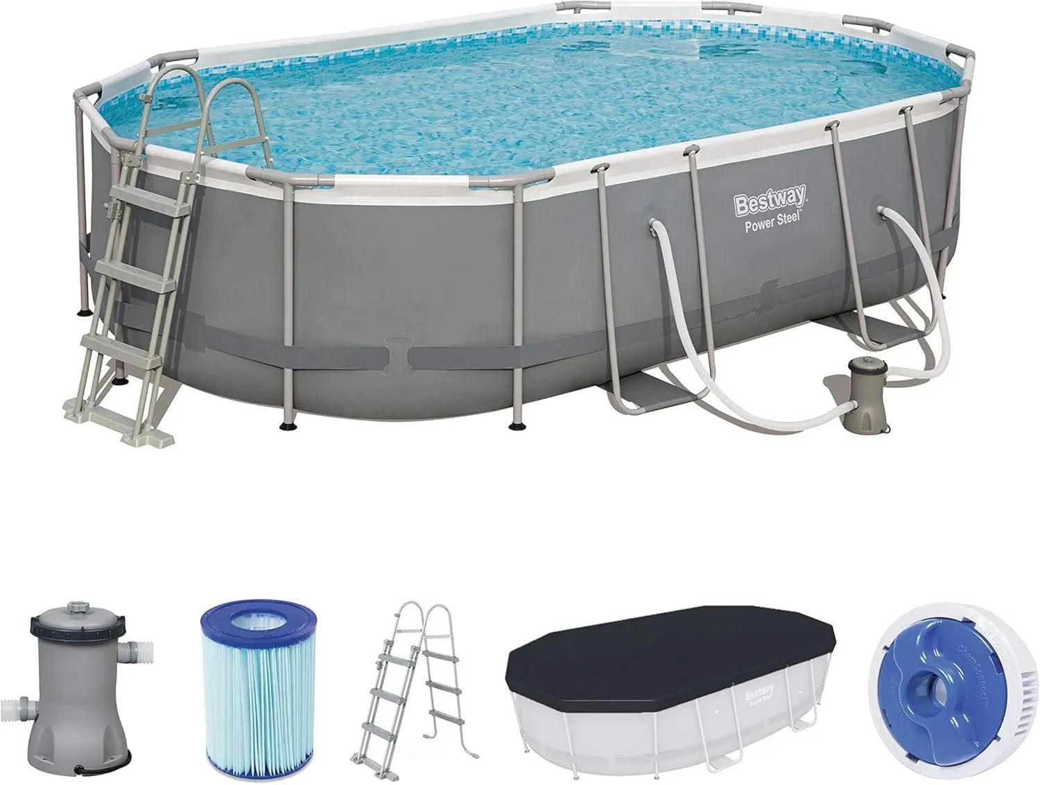 Bestway Ovaler Stahlrahmenpool 488x305x107 cm mit Filterpumpe und Zubehör