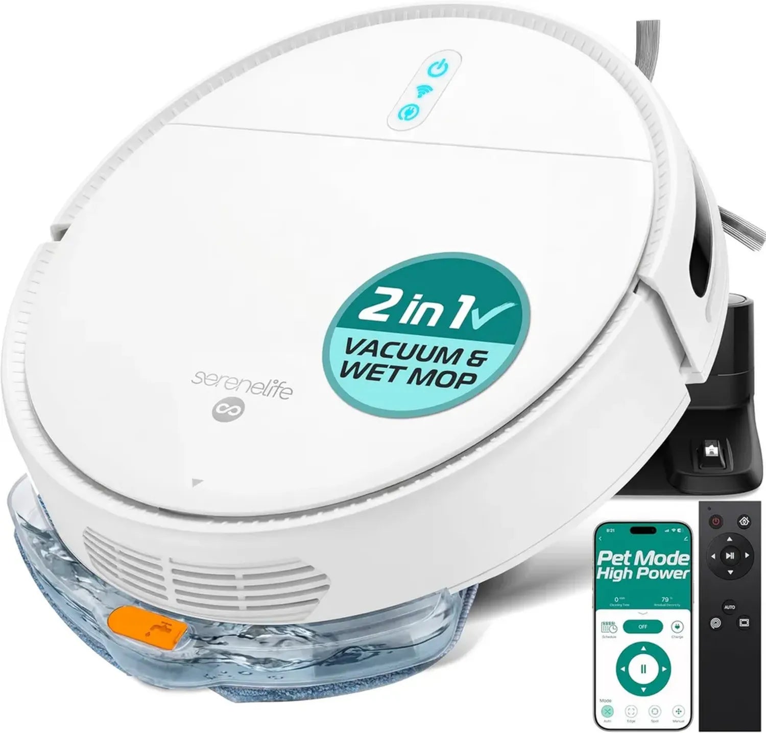 Intelligenter Saug- und Wischroboter mit 700Pa Saugleistung, ideal für Tierhaare und Teppiche, App-gesteuert, 3 Reinigungsmodi, Absturzsensoren, inklusive Ladestation