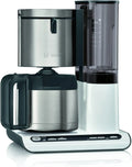 Bosch Filterkaffeemaschine Styline, 1,1 L Edelstahl-Thermokanne, 8-12 Tassen, AromaPlus, Abschaltautomatik, Antitropf, Entkalkung, Weiß