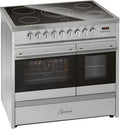 GURARI Elektro-Standherd 90 cm, Glaskeramik, Edelstahl, Doppelbackofen