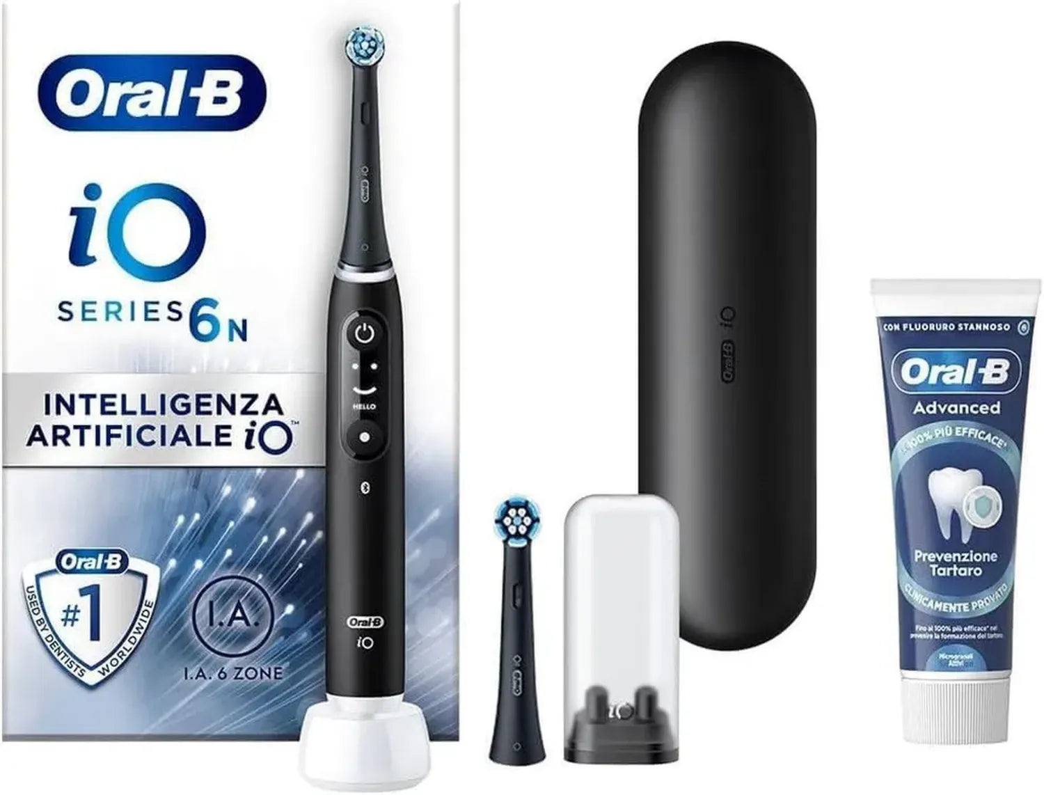 Oral-B iO 6N Elektrische Zahnbürste Schwarz mit Ersatzbürsten und Reiseetui