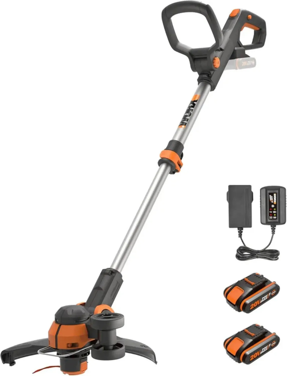 WORX WG163E 20V Akku-Rasentrimmer mit Kantenschneider, 2-in-1, 30cm Schnittbreite, mit 2x 2Ah Akkus und Ladegerät, kompakt und ergonomisch