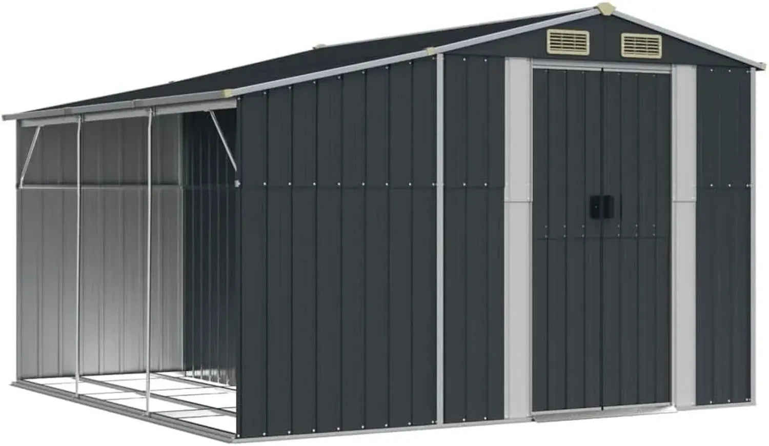 Metall Gartenhaus mit Pultdach, Stauraum und Griffen, Anthrazit, 277x279x179 cm