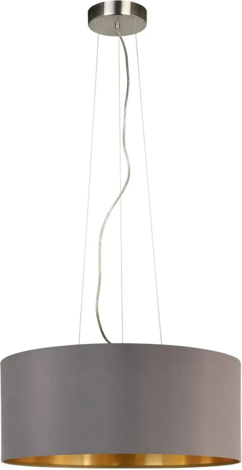 EGLO Maserlo 3-flammige Hängeleuchte, Textilschirm in Cappuccino und Gold, Metall in Silber, E27, 53 cm