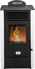 Pelletkaminofen 8 kW, 91% Effizienz, beheizt 70m², 20 Std. Laufzeit, programmierbar, 5 Leistungsstufen, kompakt, 24 Monate Garantie, Weiß