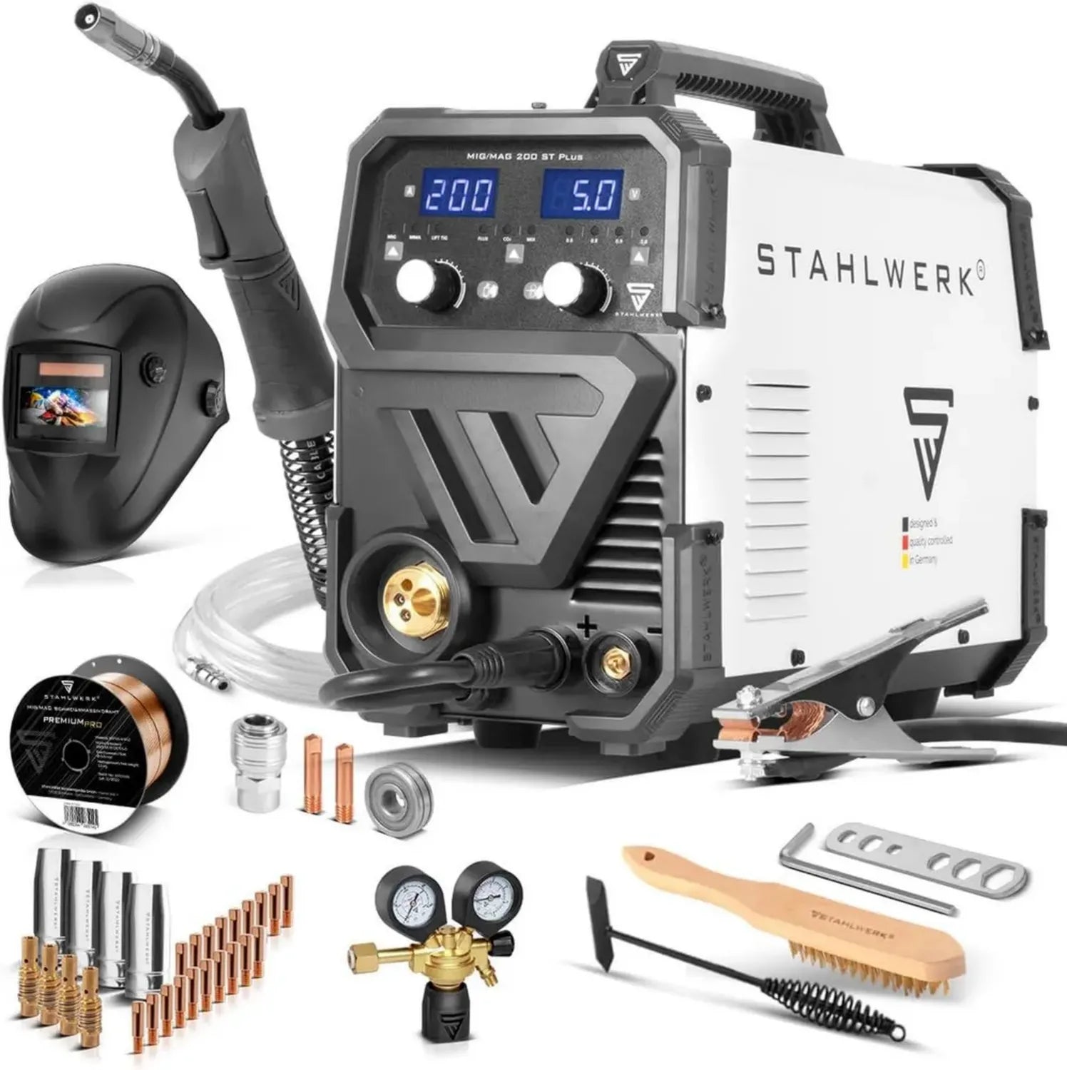 STAHLWERK MIG/MAG 200 ST Schweißgerät – 200A IGBT Inverter, synergischer Vorschub, geeignet für FLUX, Lift-TIG & MMA