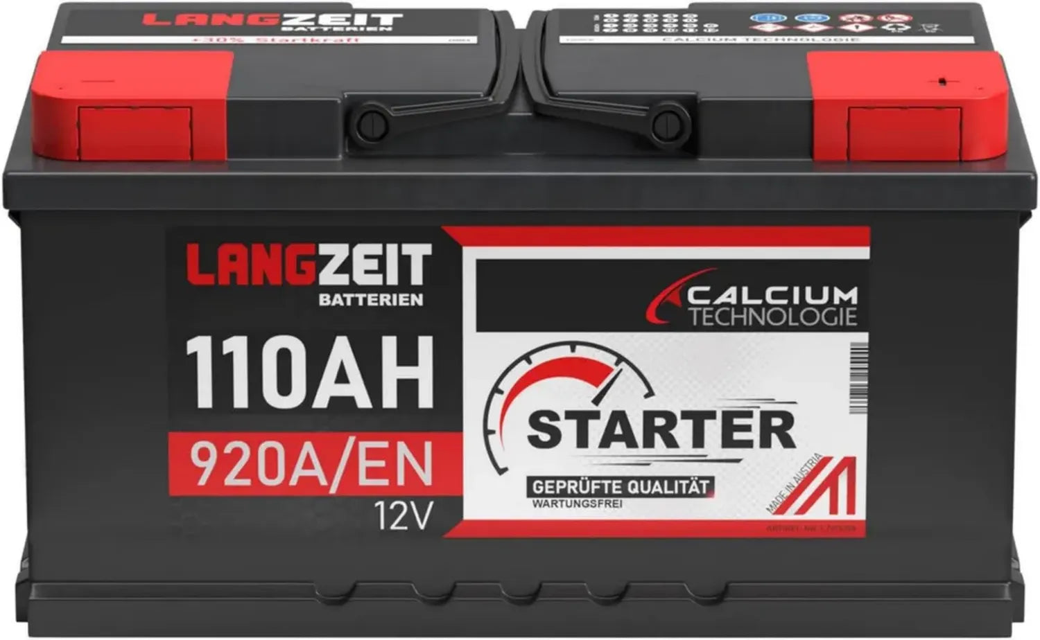 LANGZEIT 12V 110Ah Autobatterie mit 920A Startleistung - Ersetzt gängige Modelle bis 105Ah