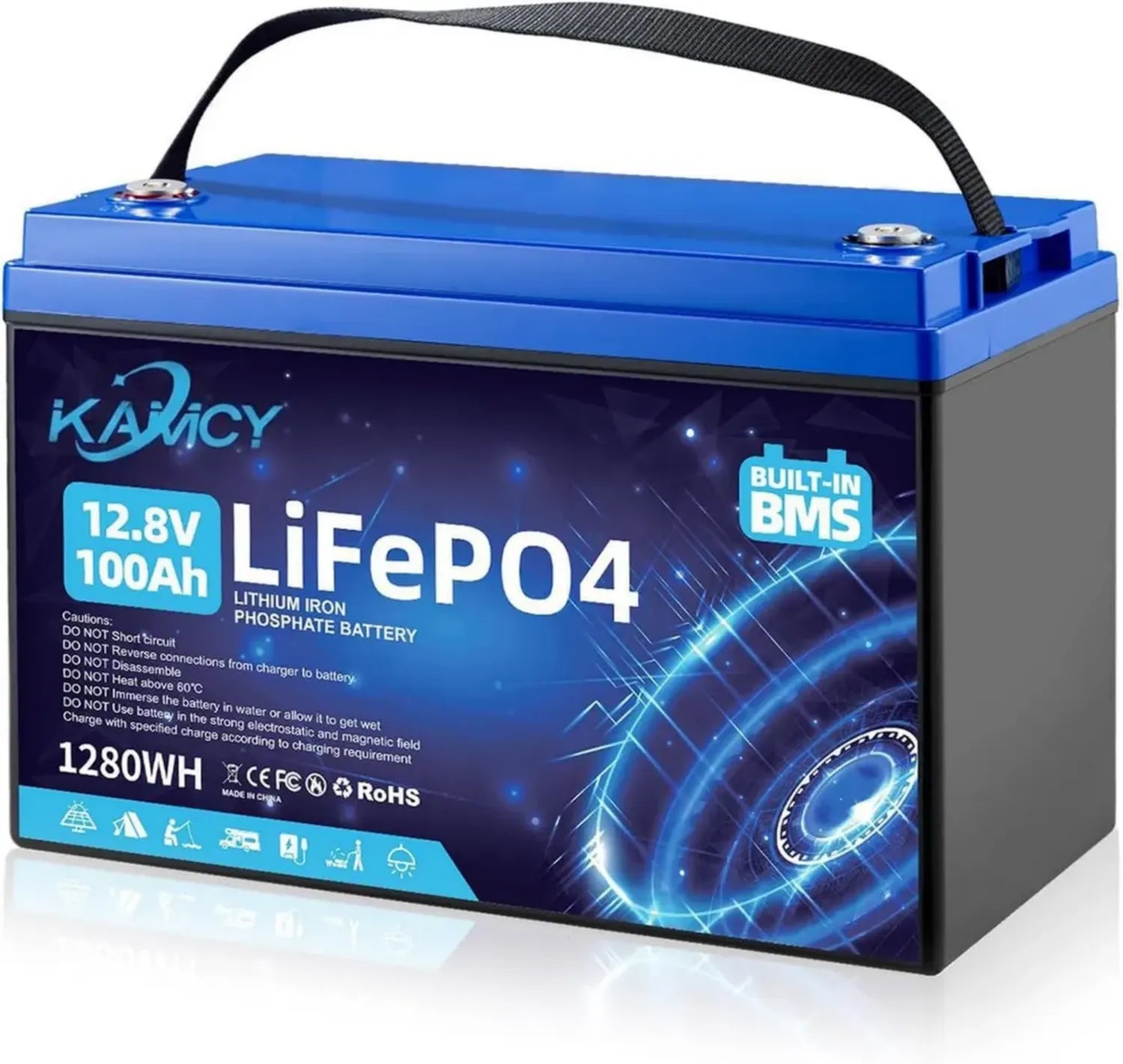 12V 100Ah LiFePO4 Akku mit integriertem BMS, robust und langlebig, ideal für Camper, Solaranlagen, Boote und mehr